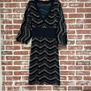 A.P.C. Womens Navy Blue Chevron Velvet Velour Midi Dress Size Small Paper Tag